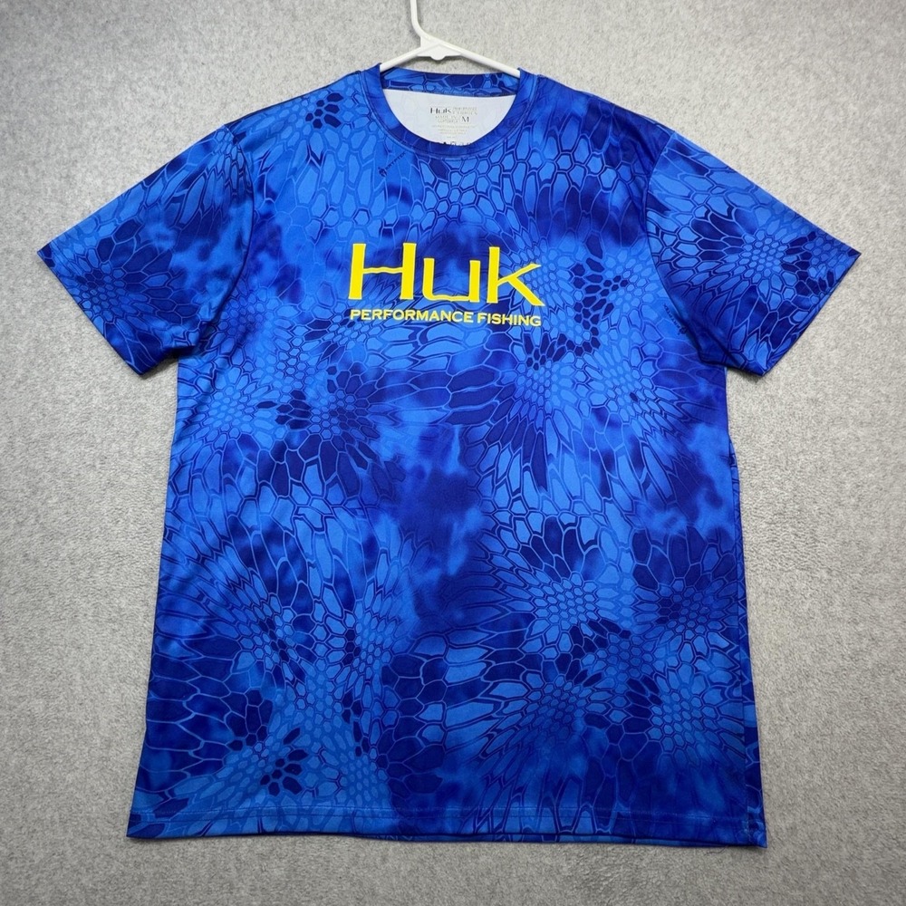 Huk Tee Shirt Mens Medium Blue Kryptek Camo Fishing Performance Short Sleeve